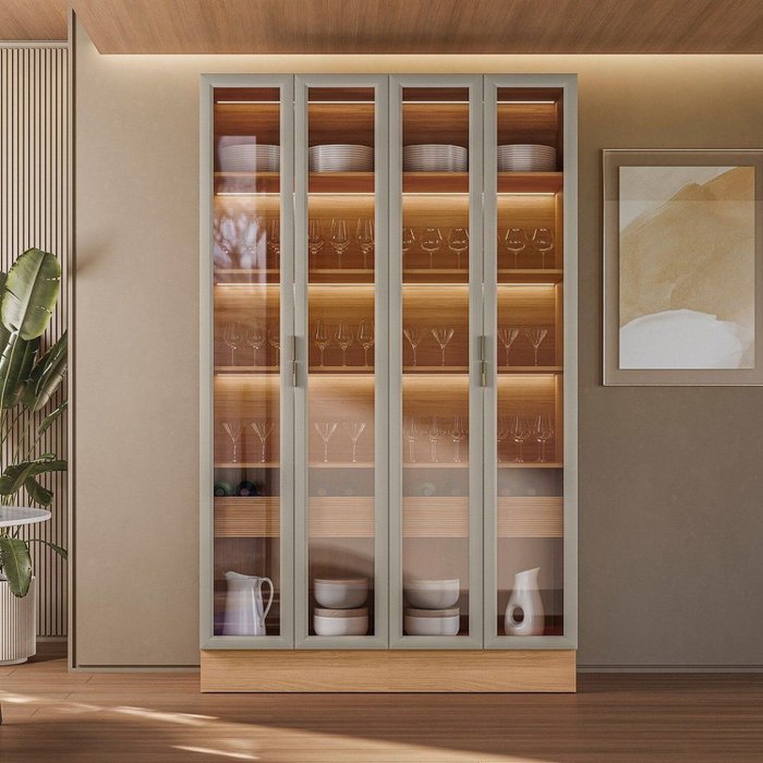 Cristaleira Com Led 4 Portas e 2 Gavetas